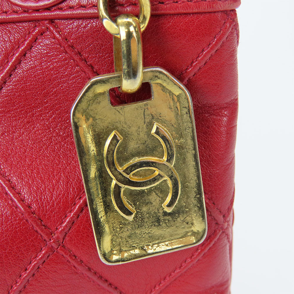 CHANEL Shoulder Bag lambskin Red Chain Bicolole Women Used Authentic
