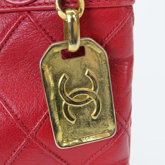 CHANEL Shoulder Bag lambskin Red Chain Bicolole Women Used Authentic