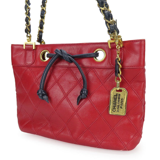 CHANEL Shoulder Bag lambskin Red Chain Bicolole Women Used Authentic