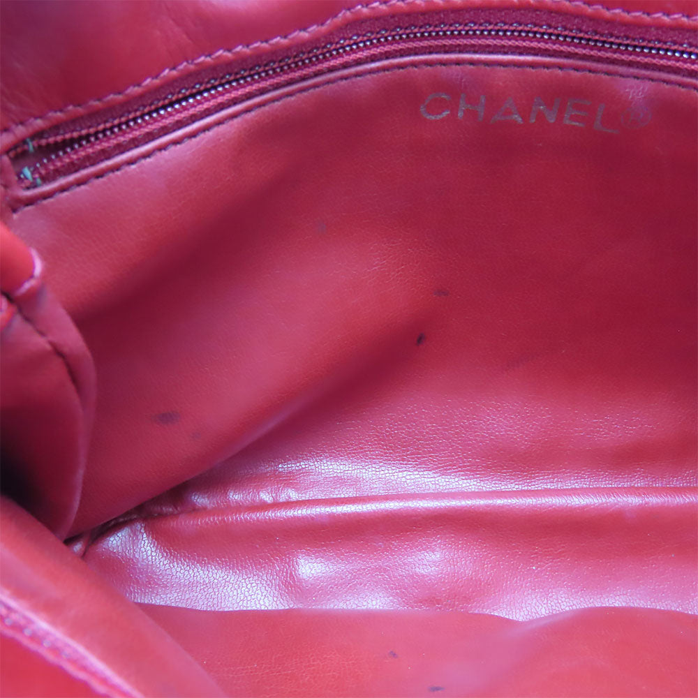 CHANEL Shoulder Bag lambskin Red Chain Bicolole Women Used Authentic