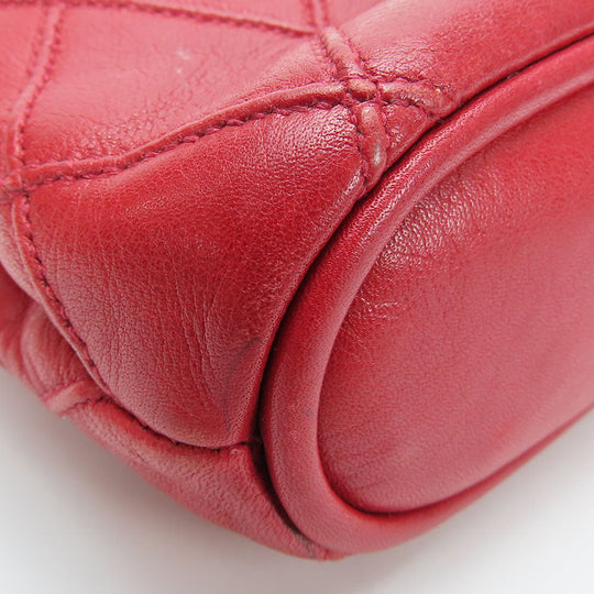 CHANEL Shoulder Bag lambskin Red Chain Bicolole Women Used Authentic