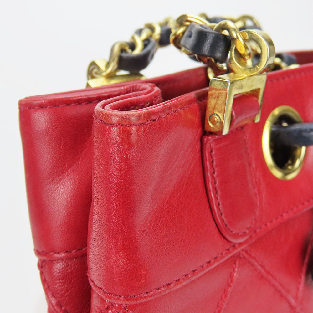 CHANEL Shoulder Bag lambskin Red Chain Bicolole Women Used Authentic