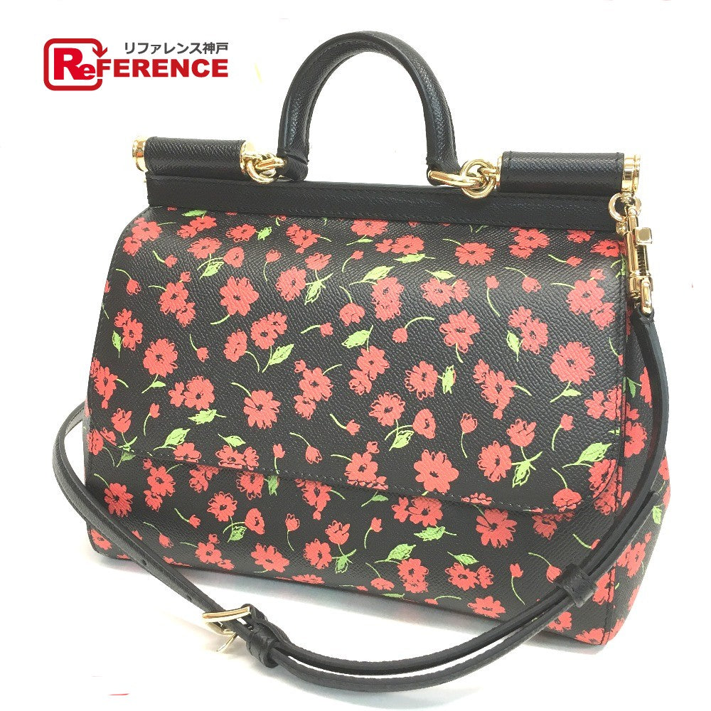 DOLCE&GABBANA Shoulder Bag leather Black x red x green Flower flower pattern Sicily Women Used Authentic