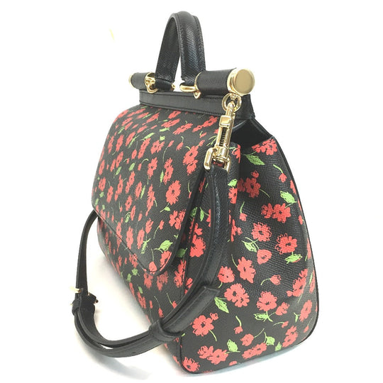 DOLCE&GABBANA Shoulder Bag leather Black x red x green Flower flower pattern Sicily Women Used Authentic