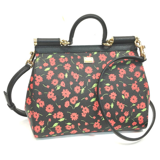 DOLCE&GABBANA Shoulder Bag leather Black x red x green Flower flower pattern Sicily Women Used Authentic