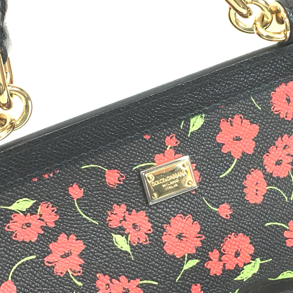 DOLCE&GABBANA Shoulder Bag leather Black x red x green Flower flower pattern Sicily Women Used Authentic