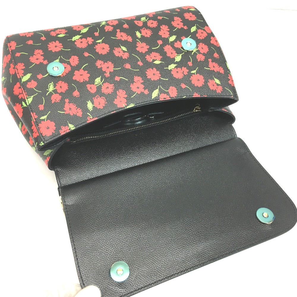 DOLCE&GABBANA Shoulder Bag leather Black x red x green Flower flower pattern Sicily Women Used Authentic