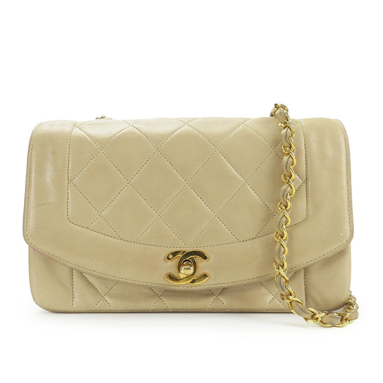 CHANEL Shoulder Bag lambskin beige Diana Women Used Authentic