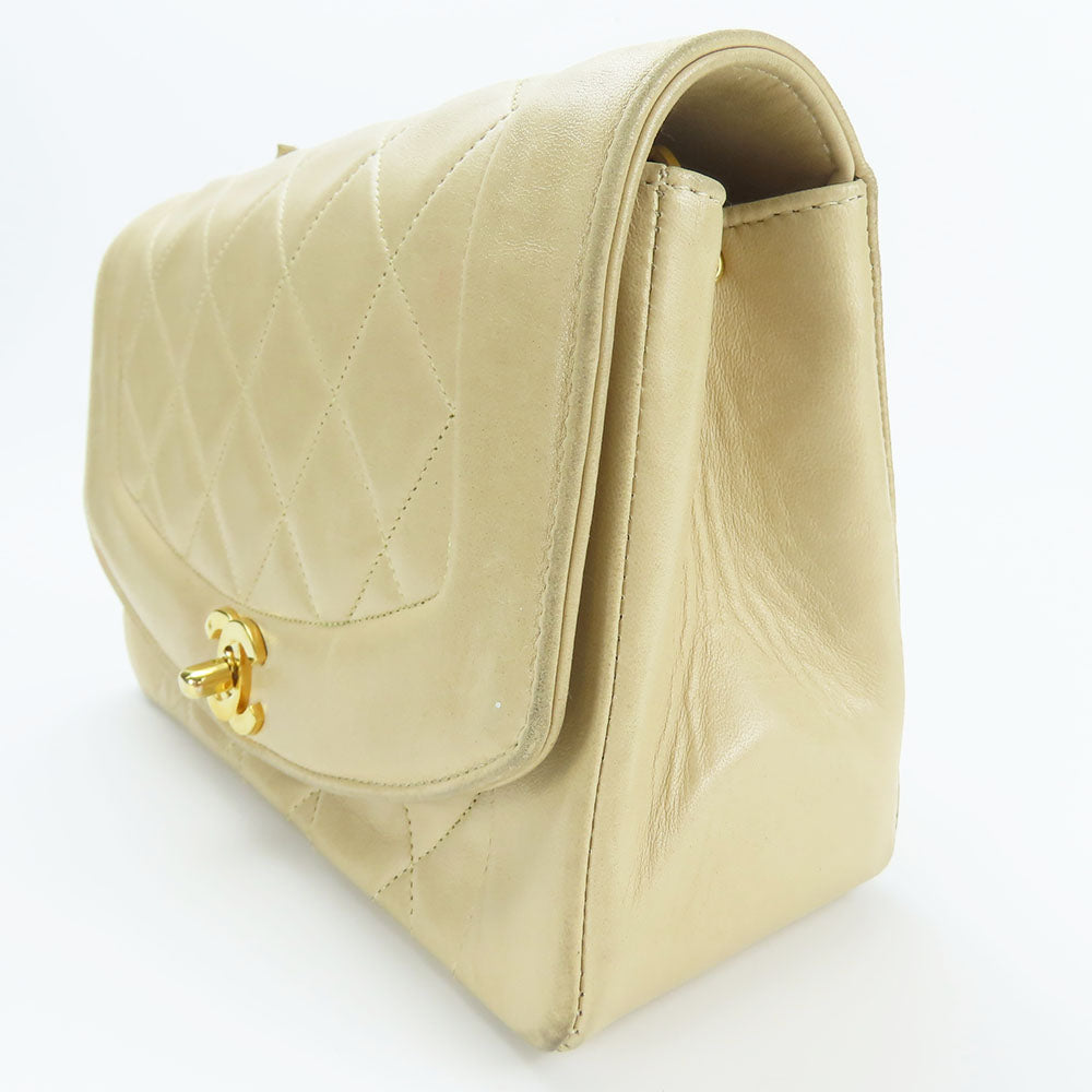 CHANEL Shoulder Bag lambskin beige Diana Women Used Authentic
