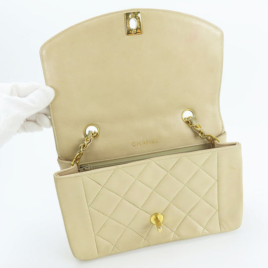 CHANEL Shoulder Bag lambskin beige Diana Women Used Authentic