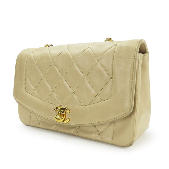CHANEL Shoulder Bag lambskin beige Diana Women Used Authentic