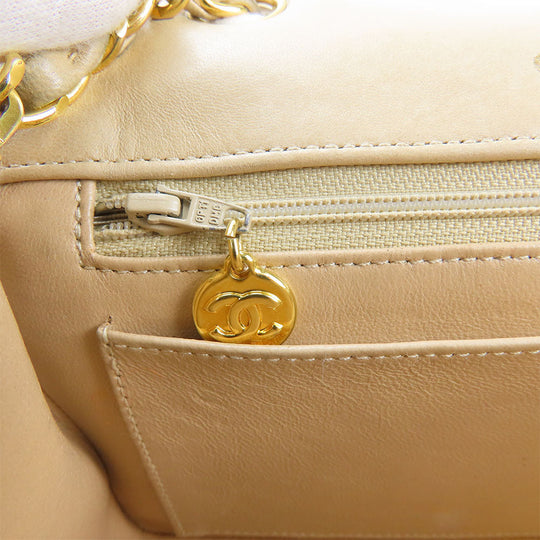 CHANEL Shoulder Bag lambskin beige Diana Women Used Authentic