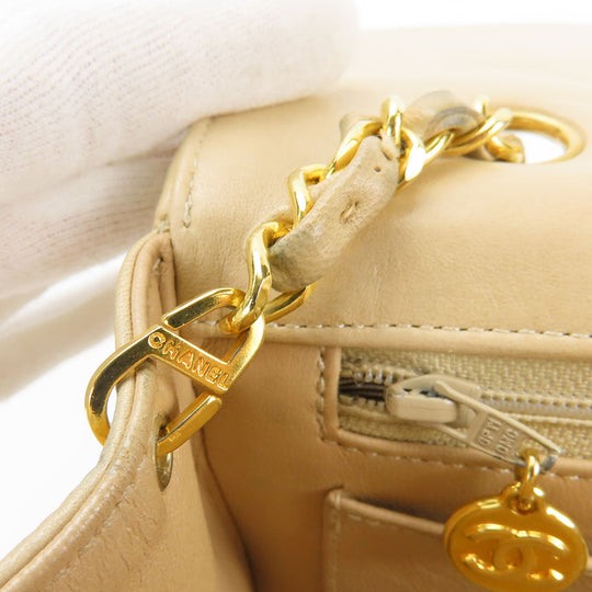 CHANEL Shoulder Bag lambskin beige Diana Women Used Authentic