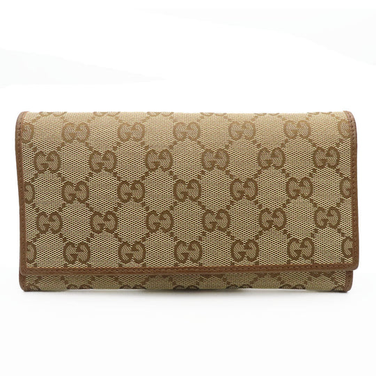 GUCCI Long Wallet Purse 346058 GG canvas, leather Brown Women Used Authentic