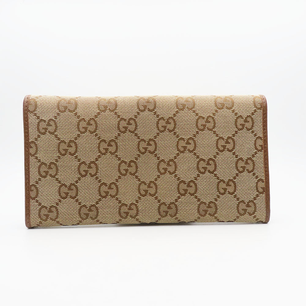 GUCCI Long Wallet Purse 346058 GG canvas, leather Brown Women Used Authentic