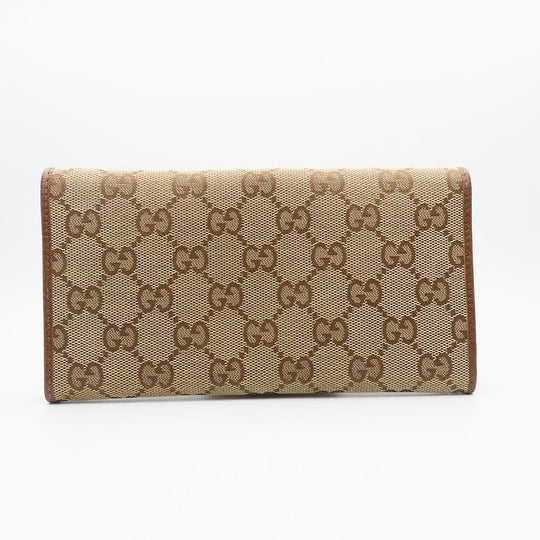 GUCCI Long Wallet Purse 346058 GG canvas, leather Brown Women Used Authentic