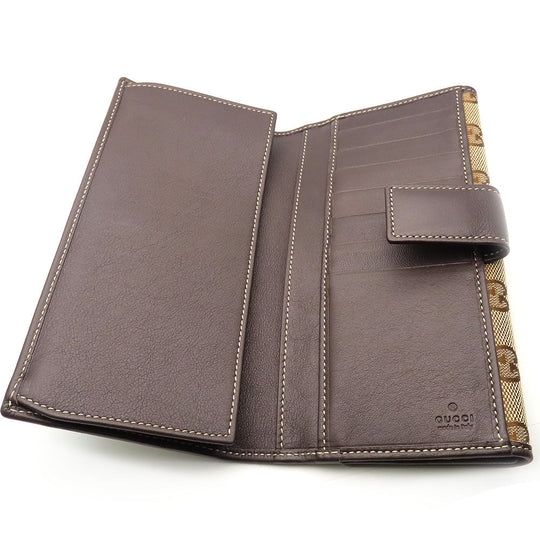 GUCCI Long Wallet Purse 245723 GG canvas, leather Brown Women Used Authentic