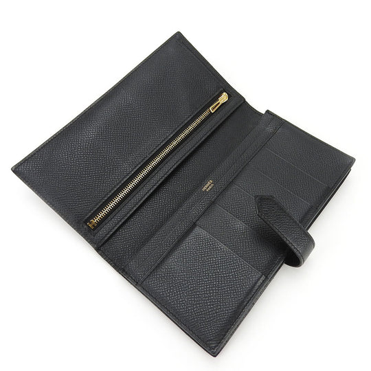 HERMES Long Wallet Purse Epsom black Beansufla unisex(Unisex) Used Authentic