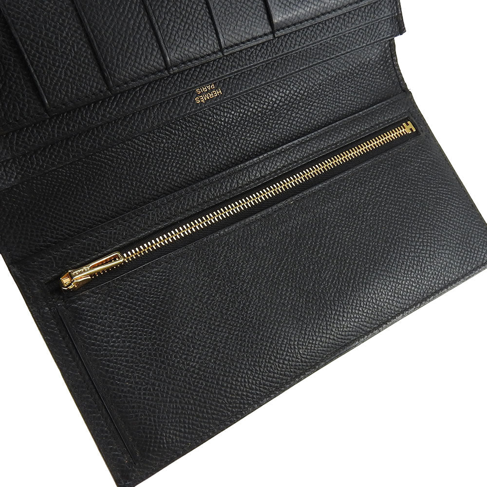 HERMES Long Wallet Purse Epsom black Beansufla unisex(Unisex) Used Authentic