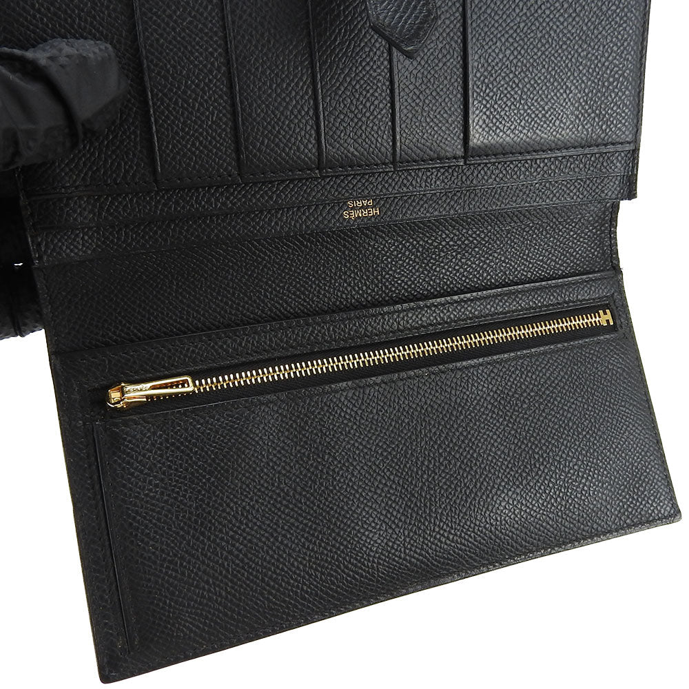 HERMES Long Wallet Purse Epsom black Beansufla unisex(Unisex) Used Authentic