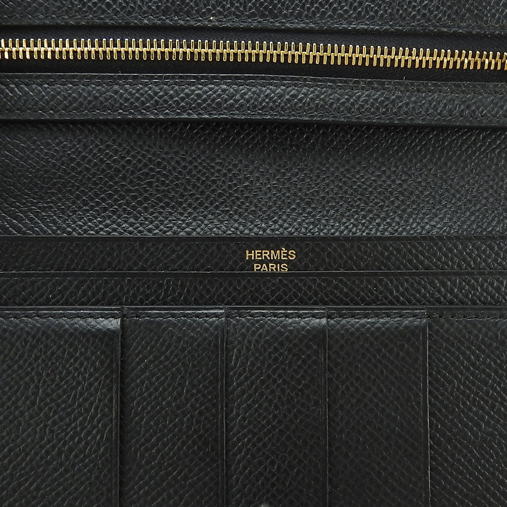 HERMES Long Wallet Purse Epsom black Beansufla unisex(Unisex) Used Authentic