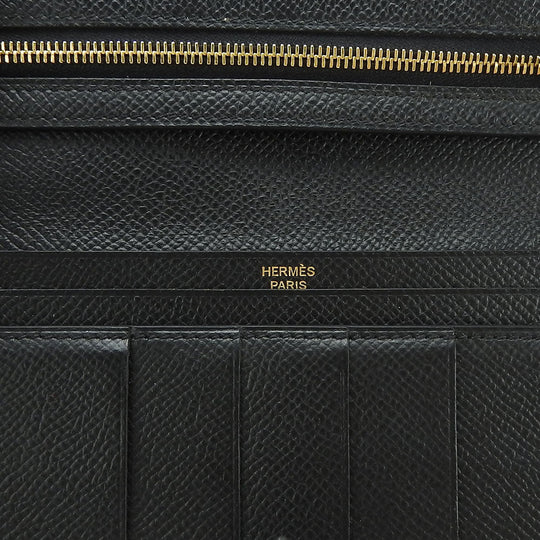 HERMES Long Wallet Purse Epsom black Beansufla unisex(Unisex) Used Authentic