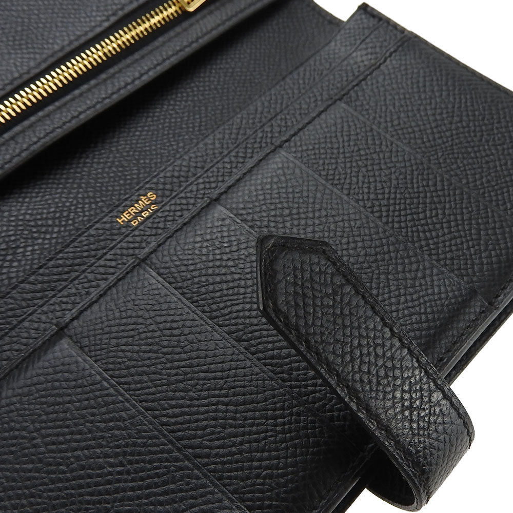 HERMES Long Wallet Purse Epsom black Beansufla unisex(Unisex) Used Authentic
