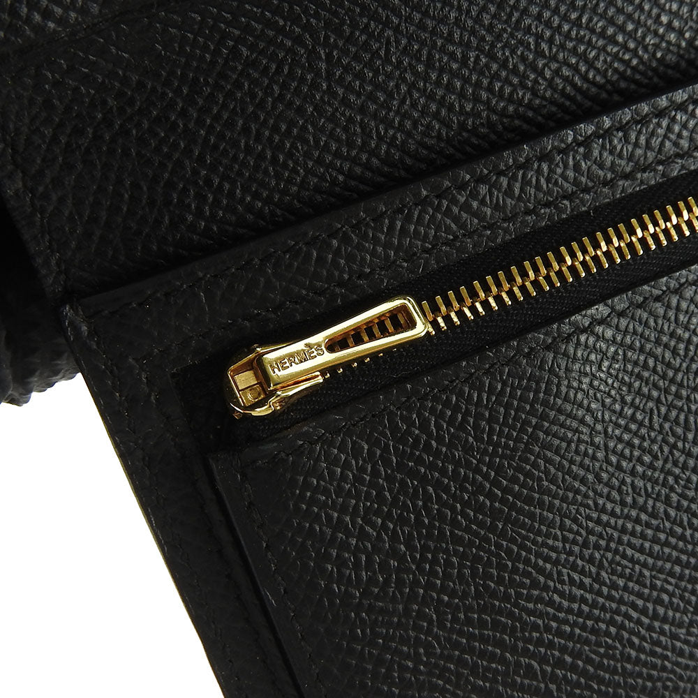HERMES Long Wallet Purse Epsom black Beansufla unisex(Unisex) Used Authentic