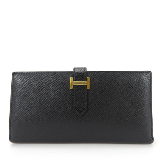 HERMES Long Wallet Purse Epsom black Beansufla unisex(Unisex) Used Authentic