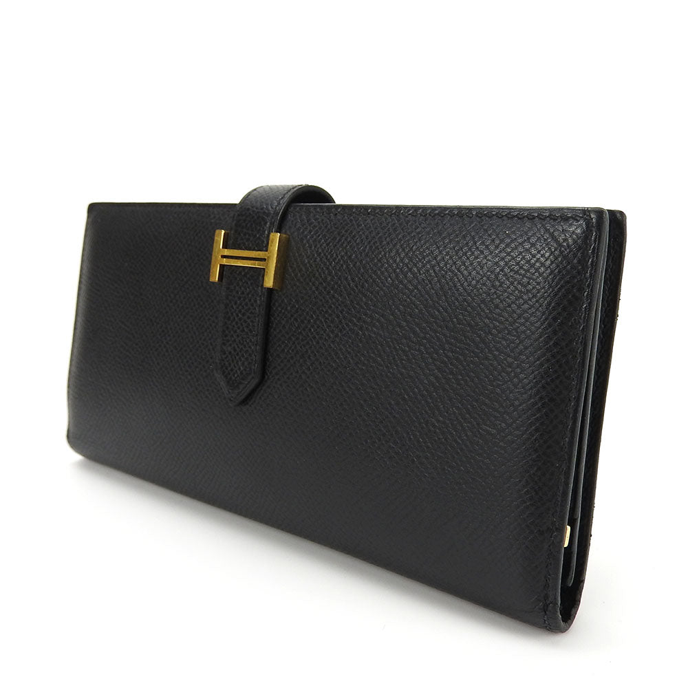 HERMES Long Wallet Purse Epsom black Beansufla unisex(Unisex) Used Authentic
