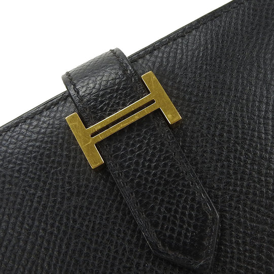 HERMES Long Wallet Purse Epsom black Beansufla unisex(Unisex) Used Authentic