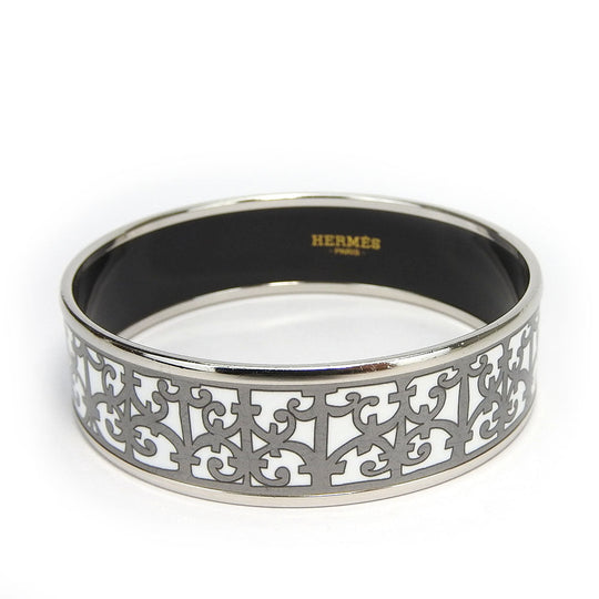 HERMES Bangle Enamel, Metal white Emilel GM Women Used Authentic