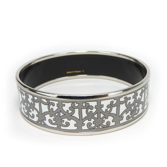 HERMES Bangle Enamel, Metal white Emilel GM Women Used Authentic