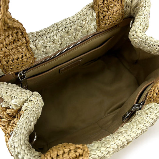 PRADA Handbag BN2889 Raffia Brown Canapa Women Used Authentic