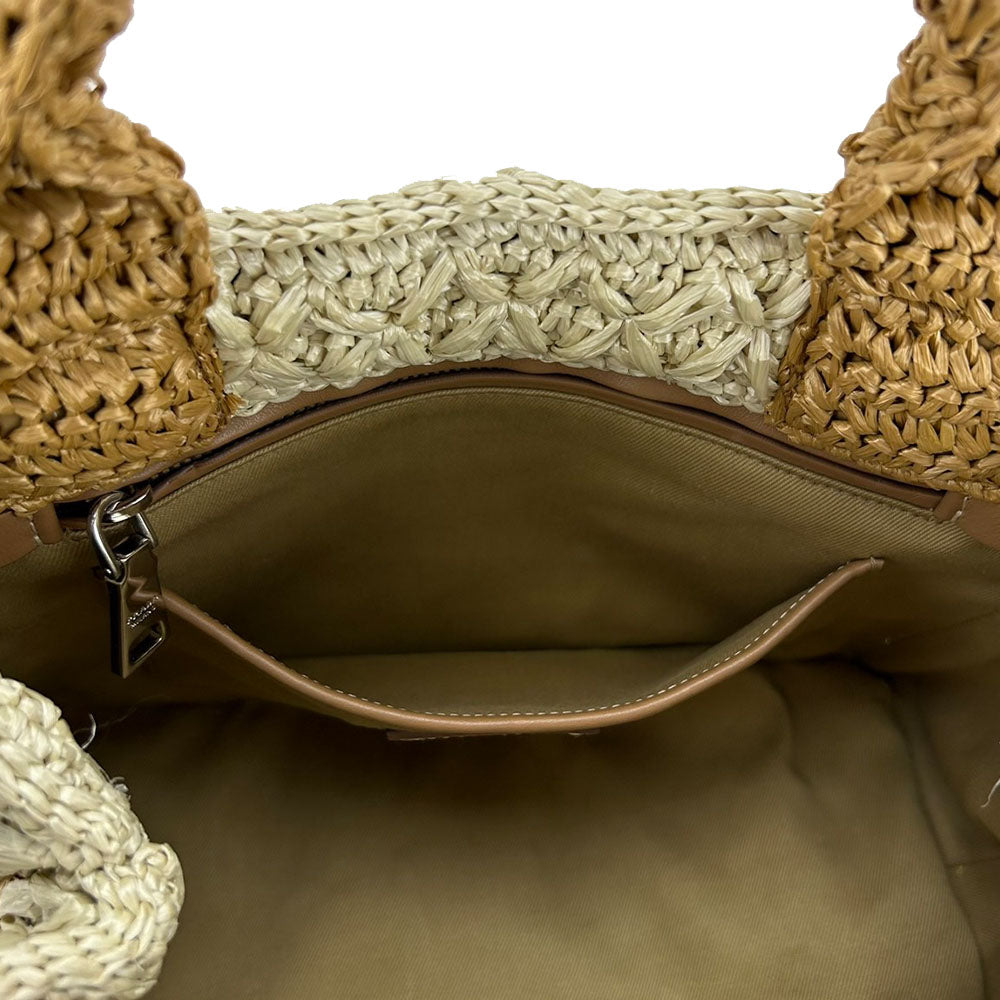 PRADA Handbag BN2889 Raffia Brown Canapa Women Used Authentic
