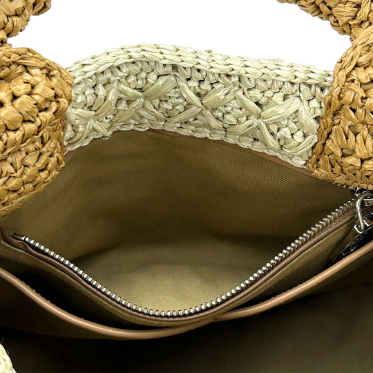 PRADA Handbag BN2889 Raffia Brown Canapa Women Used Authentic