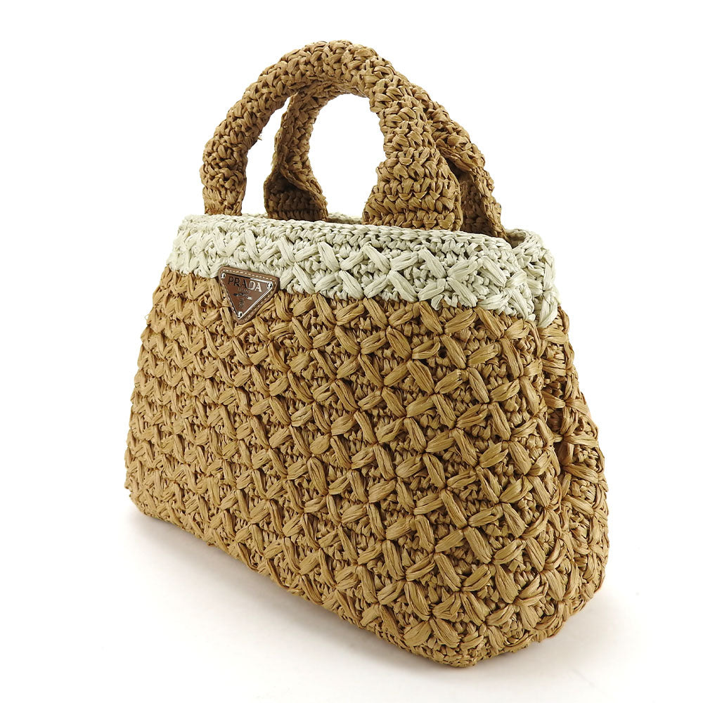 PRADA Handbag BN2889 Raffia Brown Canapa Women Used Authentic
