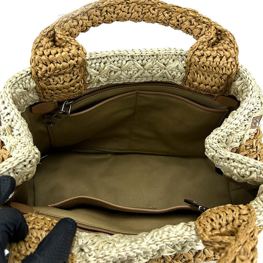 PRADA Handbag BN2889 Raffia Brown Canapa Women Used Authentic