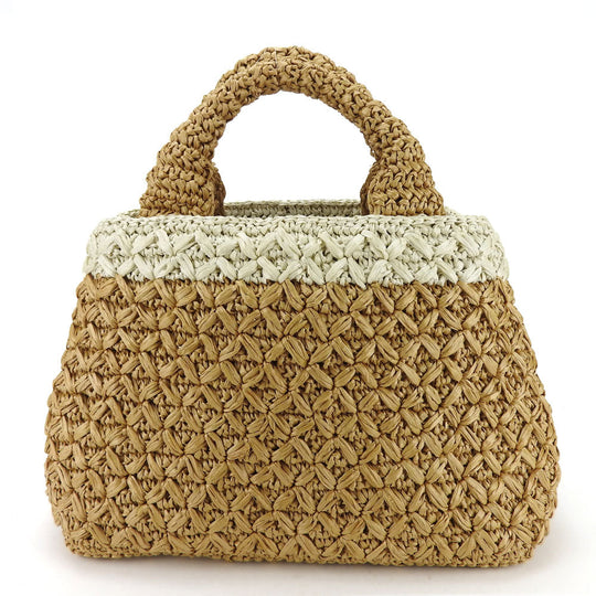 PRADA Handbag BN2889 Raffia Brown Canapa Women Used Authentic