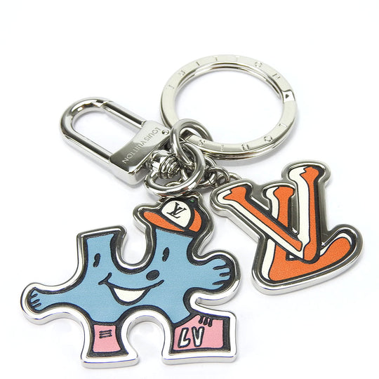 LOUIS VUITTON key ring MP3453 Metal, Leather blue Portocle LV Puzzle unisex(Unisex) Used Authentic