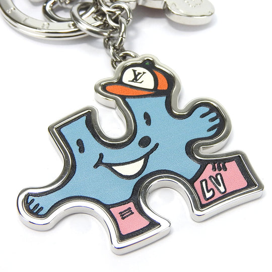 LOUIS VUITTON key ring MP3453 Metal, Leather blue Portocle LV Puzzle unisex(Unisex) Used Authentic