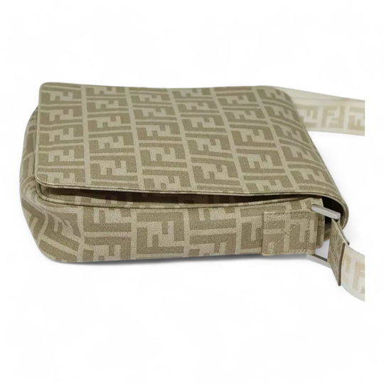 Fendi Zucca Canvas Shoulder Bag Beige Unisex Handbag