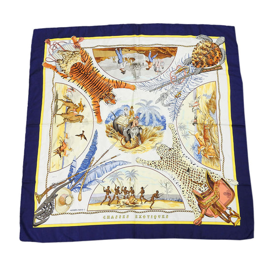 HERMES scarf silk Navy Carre90 Women Used Authentic