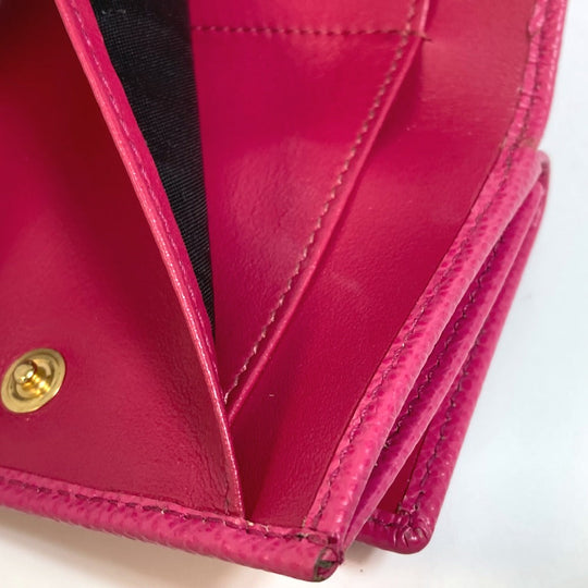 DOLCE&GABBANA Trifold wallet leather pink Dorgava DG Rhinestone Women Used Authentic