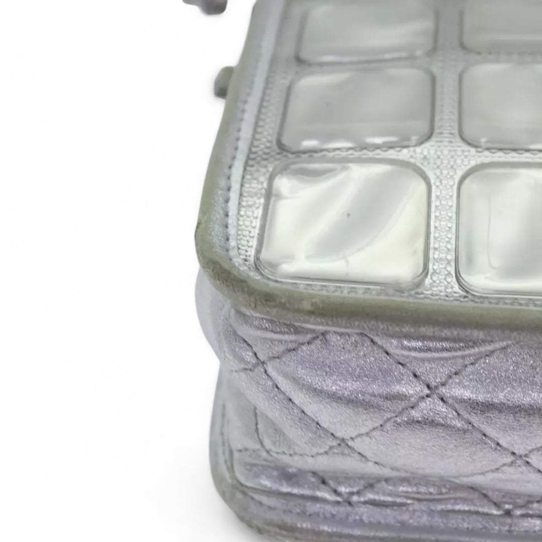 CHANEL Ice Cube Chain Turn Lock Bag Vinyl Silver Shoulder Bag