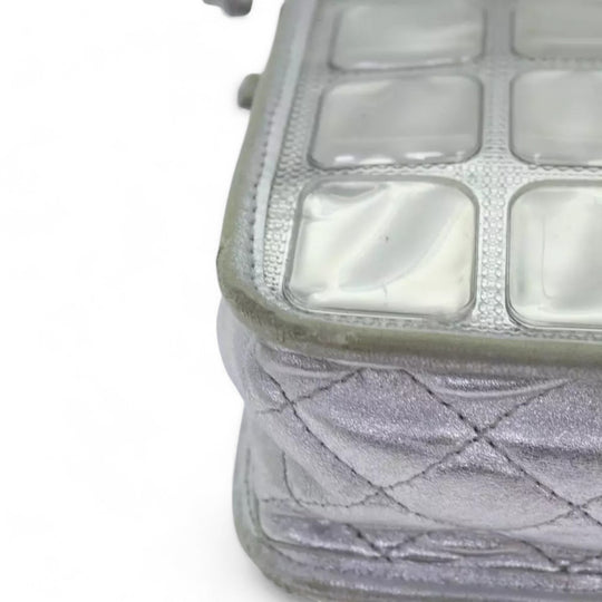 CHANEL Ice Cube Chain Turn Lock Bag Vinyl Silver Shoulder Bag