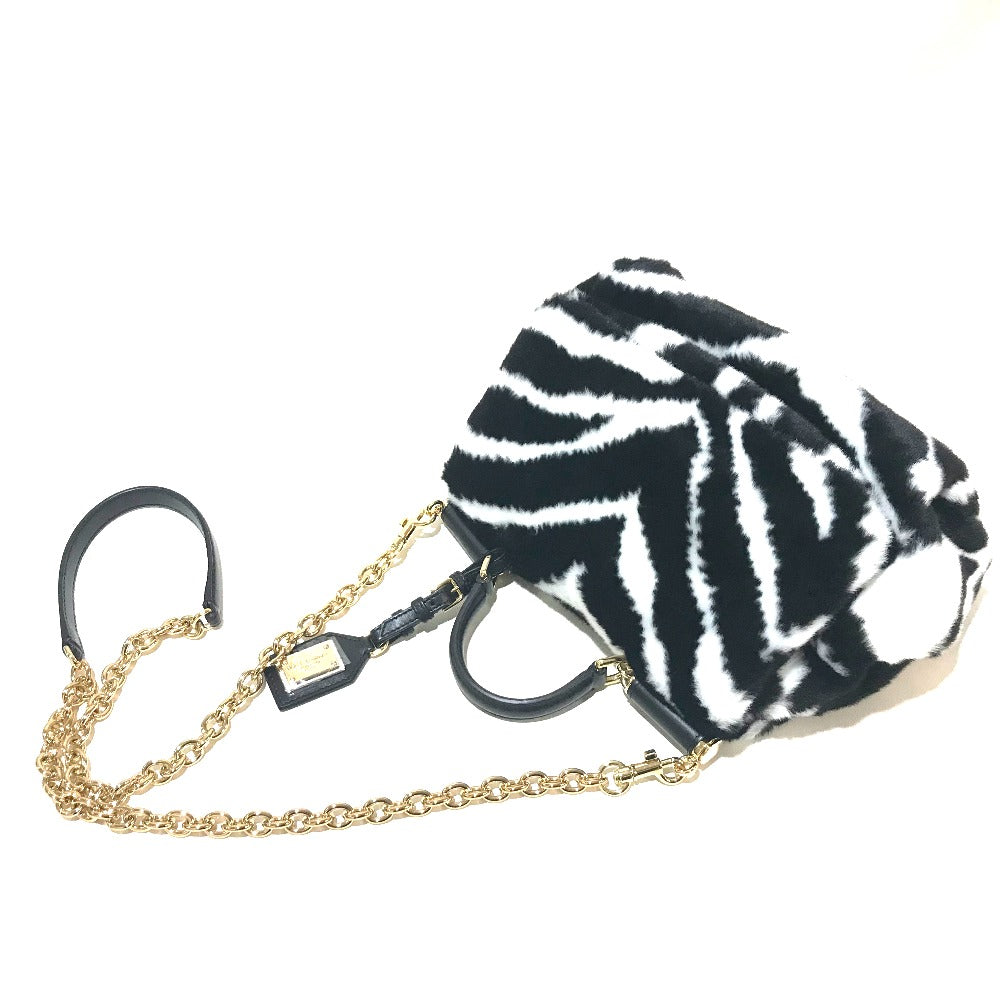 DOLCE&GABBANA Shoulder Bag Faux Fur, Leather Black x white Zebra Sicily Women Used Authentic