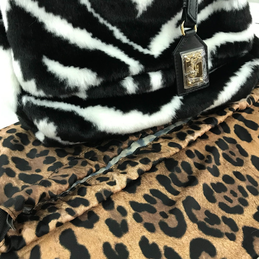 DOLCE&GABBANA Shoulder Bag Faux Fur, Leather Black x white Zebra Sicily Women Used Authentic