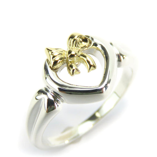 TIFFANY&Co. Ring Silver925, K18 Yellow Gold Silver Heart ribbon Women Used Authentic