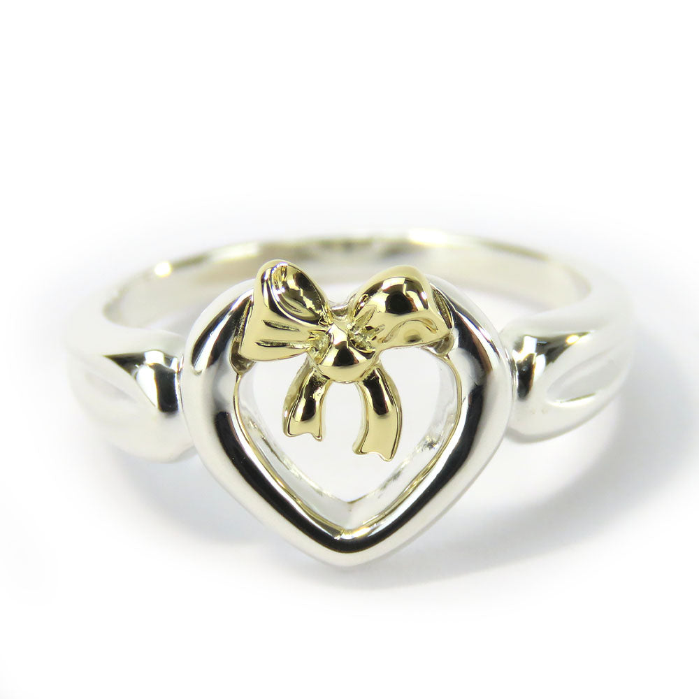 TIFFANY&Co. Ring Silver925, K18 Yellow Gold Silver Heart ribbon Women Used Authentic